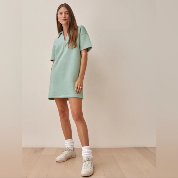Reformation Hampton Sweat Dress in Sage Green - Picture 1 of 8